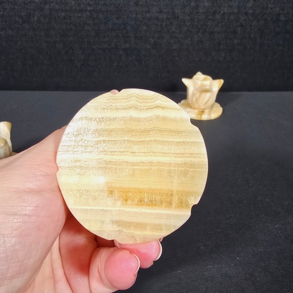 Set of‎ 3 Vintage Carved Marble Onyx Stone Candle Stick Holder Tulip Design - Picture 5 of 10